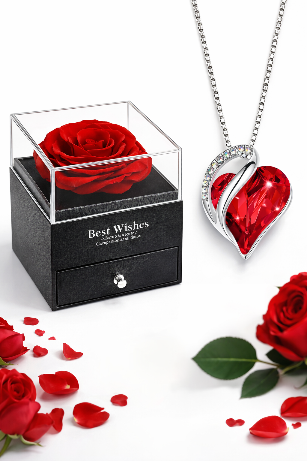 Rosa Eterna con Collana a Cuore Preziosa